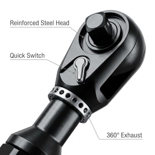 QWORK 1/2" Air Ratchet Wrench 65ft-lbs 160RPM – Heavy Duty Reversible Pneumatic Tool for Auto Repair