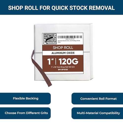 Benchmark Abrasives 1” X 150’ Shop Roll Emery Cloth Sandpaper Roll, Aluminum Oxide Sand Paper for Wood Furniture, Metal Polishing, Sanding, Automotive, Plumbing, Finishing - 120 Grit