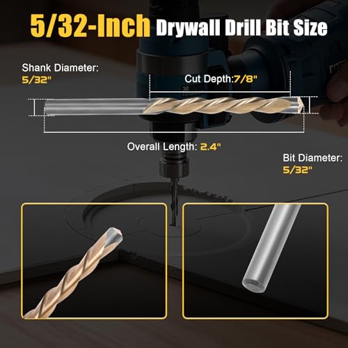 Upgrade 100 Pcs Drywall Bit, 5/32 Inch Drywall Drill Bit for Wood, Drywall Cutting Bit, Drywall Guide Point Cutting Bits, Drywall Router Bits for Use with Spiral Saw 5/32 inches