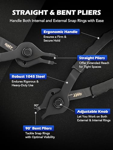 OMT Snap Ring Pliers, 10Pc Internal External Circlip Set With Hook And Pick Blue