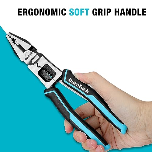 DURATECH 3PCS Pliers Set, Large 6 in 1 Multifunctional Wire Stripper Crimper Cutter, 8.5" Long Nose Pliers, 8.5" Linesman Pliers, 8" Diagonal Side Cutting 3PCS Set