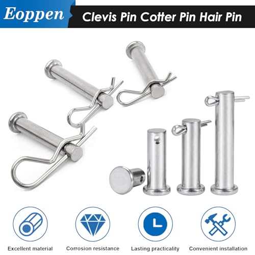 132Pcs Clevis Pin Cotter Pin Hair Pin Assortment Kit - 304 Stainless Steel 15 Sizes Cotter Pin & R Clips Pin Zinc-Plated Single Hole Flat Head Clevis Pins