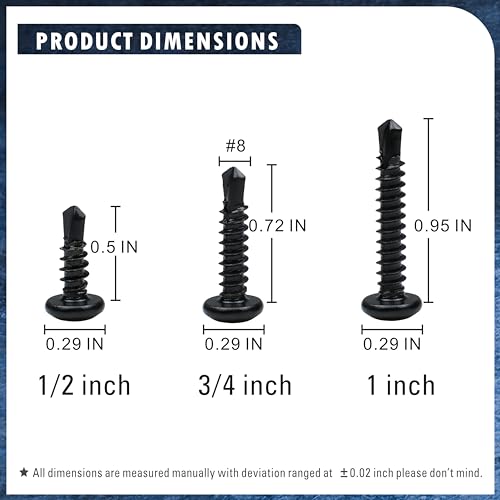 410 Stainless Steel #8 Self Drilling TEK Screw Assortment Kit, Pan Head Self Tapping Sheet Metal Screws, Length 1/2" 3/4" 1" 150 PCS - Black Oxide (Pack of 3) #8 Pan Head (Pack of 3)
