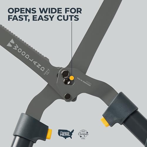 Woodland Tools Heavy Duty Hedge Shears, 23 Inch Manual Hedge Clippers with 10 Inch Lever-Assist Blades and Non Stick Coating, Branch Trimmer for Dense Shrubs and Overgrown Hedges