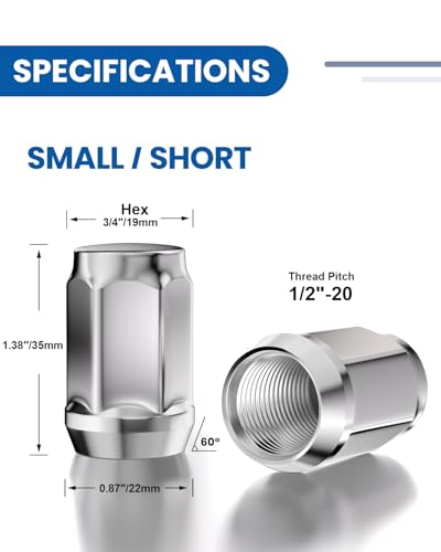 GAsupply 1/2x20 Lug Nuts 24pcs, Chrome 1.38" Tall 3/4" 19mm Hex, Cone Seat