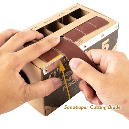 O'SKOOL Turner’s Sanding Pack Abrasive Strip Kit 5 Grits with Dispenser for Wood Turners, Furniture Repair, Woodworkers, Metal Workers, Automotive Body Work | 150, 240, 320, 400, 600 Grit Rolls, SF02A