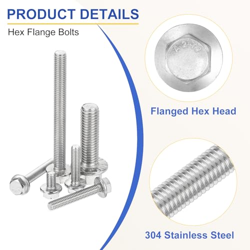 uxcell 25Pcs M12x30mm Hex Serrated Flange Bolts Screws, 304 Stainless Steel 25