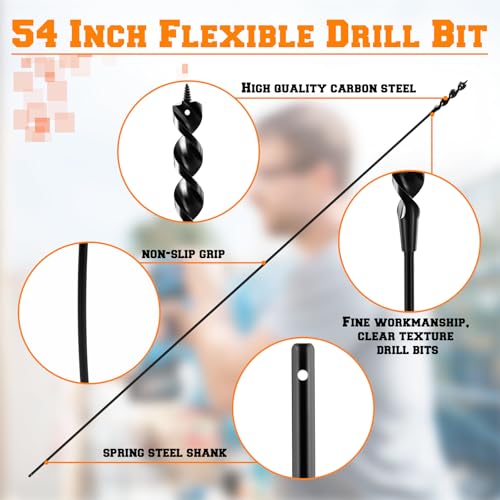 Lasnten 2 Pcs Flexible Drill Bit for Wire Pulling, 54" x 3/4" x 1/4" Long Auger Drill Bits with Fish Eye Hole and Screw Point, 3-Flat Anti-Slip Shank Flex Bit for Wood Through Walls Ceilings Sidewalk 54 x 3/4 x 1/4 Inch
