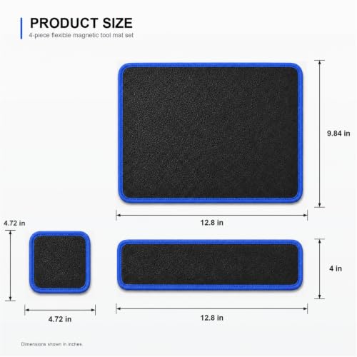 Magnetic Tool Mat Set, Magnetic Pads for Tools - Heavy Duty Magnetic Tool Holder, Flexible Magnet Mat Tray Organizer, for Auto Repair & Workshop, Practical Gifts for Men Dad Mechanics Blue 4
