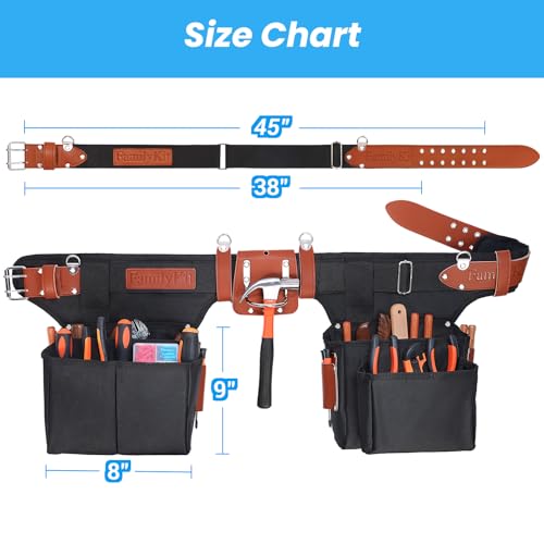 FamilyKit PU Leather Tool Belt, Heavy Duty Construction Tool Belt