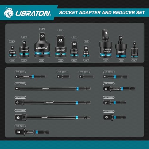 LIBRATON 20PCS Socket Adapter and Reducer Set, Impact Socket Adapters