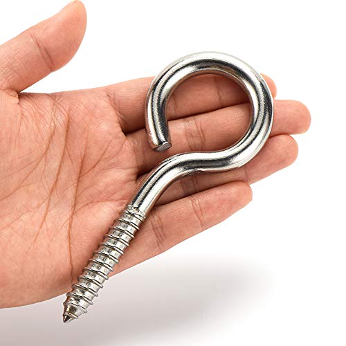 4-7/8 Inch Screw Eye Hooks, Heavy Duty Eye Bolt, Silver, 10 Pack 3/8 in x 4-7/8 in