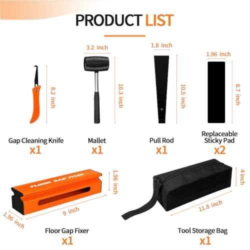 Floor Gap Fixer Tool Kit for Laminate Floors with Storage Bag & Nano Pads Orange