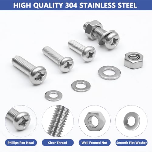 990Pcs Phillips Pan Head Machine Screws M2 M3 M4 M5 M6, Nuts and Bolts Assortment Kits, SUVICTONG Stainless Steel Metric Screws 8/12/16/20mm with Flat Washers and Tweezers Metric Kit-990pcs