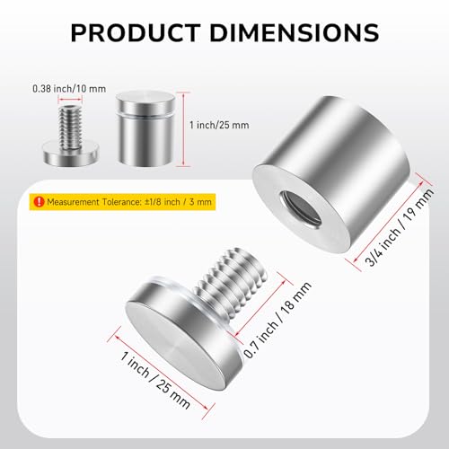 50 Pcs Stainless Steel Standoff Screws, 1“ x 1” Stand Off, Silver