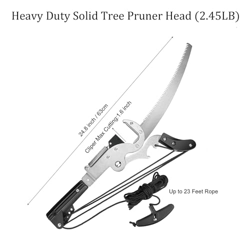 Sharp Garden Tree Pruner Head with Two Blades,24 inch Large High-Altitude Heavy Duty Shear Fruit Picker Saw Tree Trimmer Clipper Tool Fit for 0.88 inch to 1 inch Diameter pole (Without Pole)