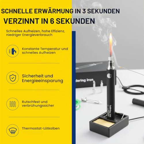 USB Wireless Soldering Iron Set - 3 Temperature Levels (330°C - 450℃) Including Safe & Easy for Electronic Repairs (Black), Improved Version
