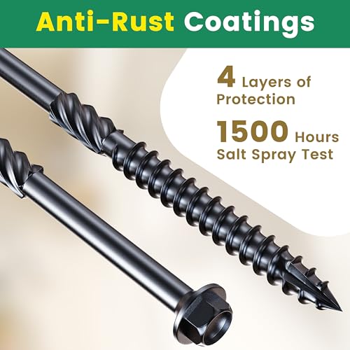 #14 x 6 Wood Structural Screws 50 Pcs, Exterior Hex-Head Lag Screws, Black Heavy Duty Construction Timber Log Landscaping Wood Screws, 5/16 Hex Socket Included #14 x 6"