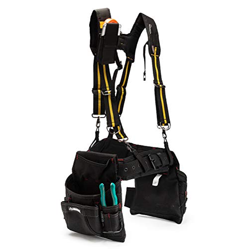 MELOTOUGH Suspenders Tool Belt Suspenders with Large Moveable Phone Holder, Pencil Holder + Padded Electrician Tool Belt Tradesman Pro Padded Tool Belt With Back Support Heavy Foam Padding