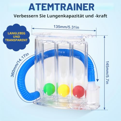Rierousy Breath Trainer, Lung Trainer, Breathing Trainer with 3 Colourful Balls, Breath Trainer for Speech Therapy and Lung Function, Deep Breathing Trainer with 3 Chamber System (Style B with 3 Balls) Stil B mit 3 Kugeln