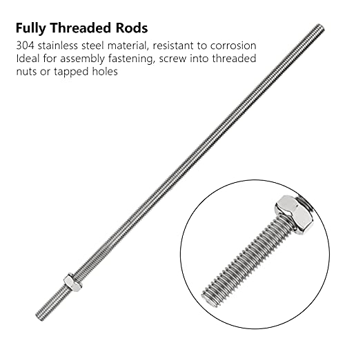10Pcs M8 x 250mm 304 Stainless Steel Fully Threaded Rods, Threaded Rods Bar Studs, Right Hand Thread Long Threaded Screw, M8-1.25 Thread Pitch, Fits for Anchor Bolts, Hangers, U-Bolts (5/16" x 10")
