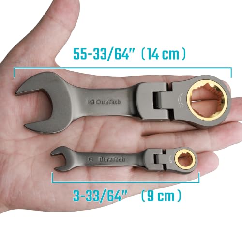 DURATECH 12-Piece Anti-Slip Stubby Flex-Head Ratcheting Wrench Set, Metric Nickel Plated