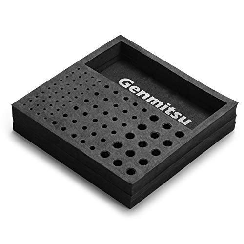 Genmitsu 10Pcs Nano Blue Coat Engraving Bits, 30 Degree 0.1mm Tip 1/8" Shank Conical V-Bit + Genmitsu EVA CNC Milling Bit Storage Tray with 85 Holes, 200mm x 200mm x 43mm