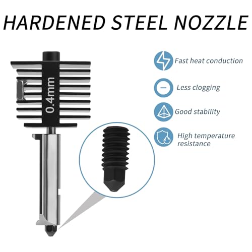 Gosknor 3D Printer 0.4mm Hotend Kit for Bambu Lab A1/A1 Mini, High-Temperature Hardened Steel Hot End Nozzle with Wrenches and Tools Silicone Sock Ideal Extruder Replacement Accessories