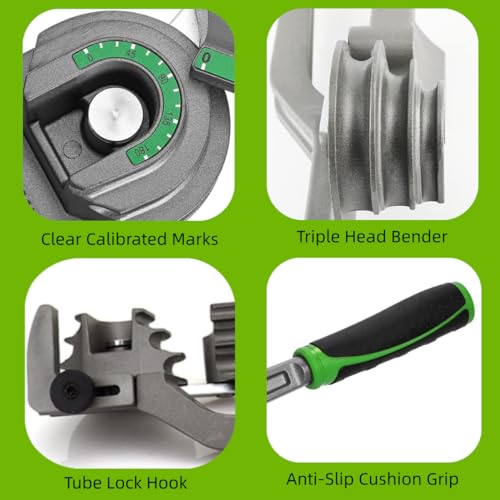 1/4", 3/8", 1/2" (6/10/12mm) O.D. Tubing Bender HVAC Tools, 3-in-1 Tube Bender 180°HVAC Pipe Bender Copper Aluminum Tubes Bending Tool for Air Conditioning Refrigeration Repairs 1/4", 3/8", 1/2"