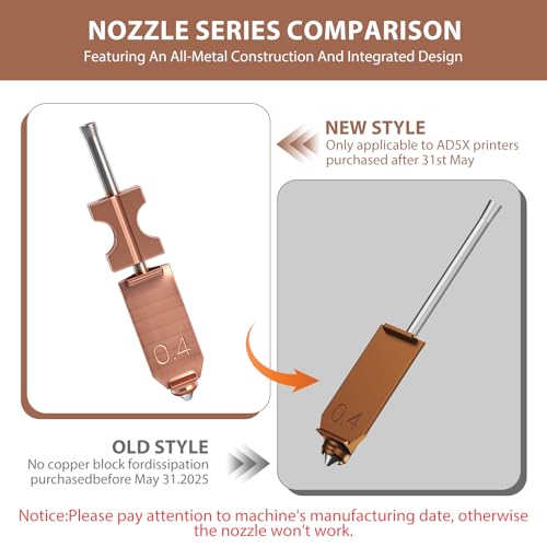 2PCS Upgraded 0.4MM Hotend Nozzles Kit for Flashforge Integrated Adventurer 5X 3D Printer, 3D Printer Nozzle Kit for Flashforge AD5X 3D Printer Accessories