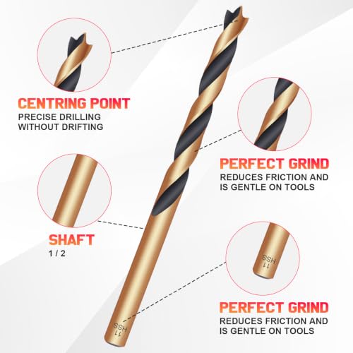29 Pcs Brad Point Wood Drill Bit Set, Titanium Coated HSS Wood Drill Bits