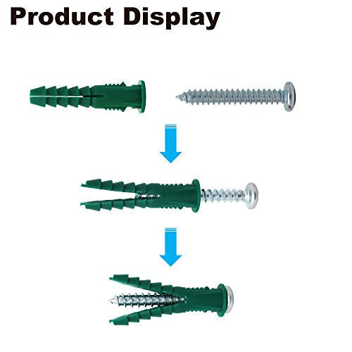 T.K.Excellent Plastic Drywall Anchors and Screws Kit, Ribbed Anchors Assortment Screws Kit, Wall Anchor Kit 400Pcs