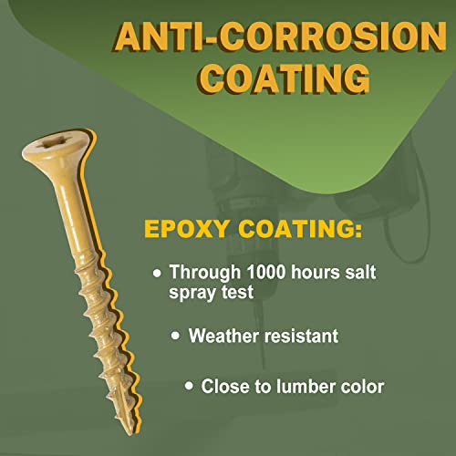 LIONMAX Deck Screws #10 x 3 300 PCS, #8 x 1-1/2" 300 PCS, Rust Resistant, Exterior Epoxy Coated, Outdoor Decking Screws, Torx/Star Drive Head Deck Screw, T25 Star Bit Included, Tan