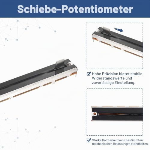 QUARKZMAN Sliding Potentiometers 10K Ohm Slide Potentiometers Single Linear 100 mm 5 Pins Electronic Potentiometer with Metal Handle Pack of 5 128mm x 100mm