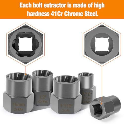 Eapele Bolt Extractor Set, Stripped Nut Remover Twist Sockets, Fit 3/8" Square Drive with Solid Storage Case (21pcs, Silver) 21pcs