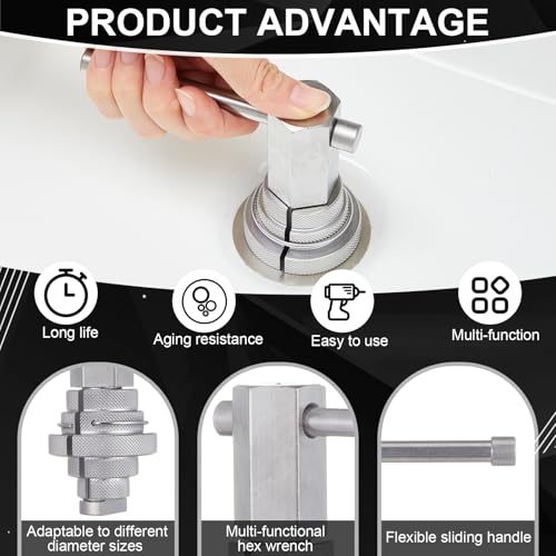 31405 Compatible with Model 342 Internal Wrench with 4-1/2 Internal Pipe Wrench, Silver, Suitable for Securing Wardrobe Drain Pipes, Bathtubs, Washbasins, and Sink Strainers