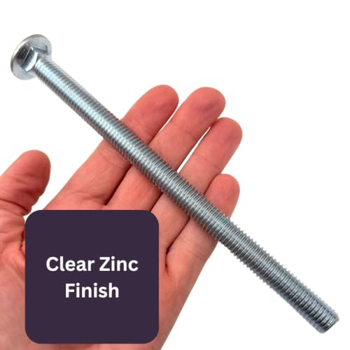 1/2"-13 x 8 Grade 5 Carriage Bolts (4-Pack) – Heavy-Duty Coarse Thread Bolts – Round Head Square Neck SAE J429 Zinc Clear Finish Bolts Only 4