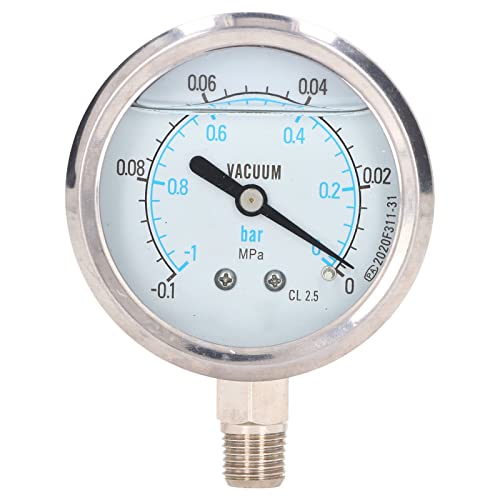 Vacuum Pressure Gauge Test Gauge Shockproof 1/4 Inch NPT Double Scale Stainless Steel for Industrial Equipment