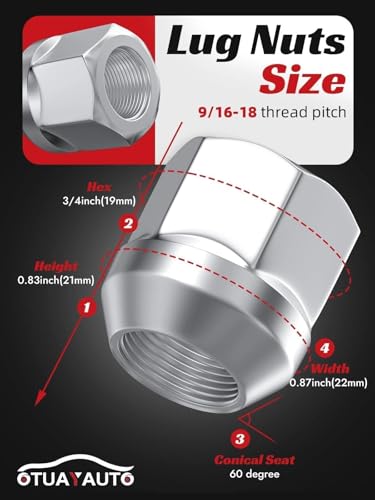 OTUAYAUTO 9/16-18 Open End Lug Nuts - 32PCS Chrome Bulge Acorn Lug Nut Set 9/16-18" 32 PCS Silver