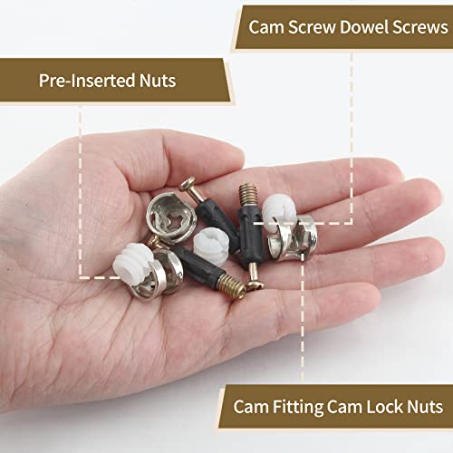 50 Set Cam Fittings with Dowel 3-in-1 Furniture Connecting Kit Cam Lock Fittings & Nuts & Screws for Wardrobe & Cabinet (Pack of 2) One Size (Pack of 2)