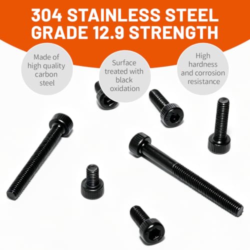 1600PCS Metric M3 Hex Socket Head Cap Screws Kit, Black Oxide Carbon Steel Fasteners with Nuts Washers, 16 Sizes, Storage Case for Electronics DIY Furniture Assembly