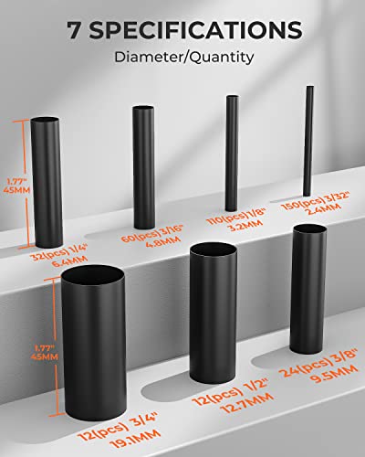 Eventronic 400-Piece Heat Shrink Tube Set, 3:1 Shrinkage, IP65 Waterproof Heat Shrink Tube with Adhesive, Total 40.5 m, Ideal for Electrical Insulation and Wire Connectors, Never Fade 400 Pièces, 45mm, Noir
