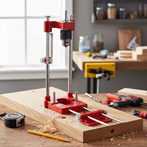 Garosa Portable Drilling Guide, Woodworking Drill Locator, Aluminum Alloy, with Chuck, Adjustable Pin Hole Drilling