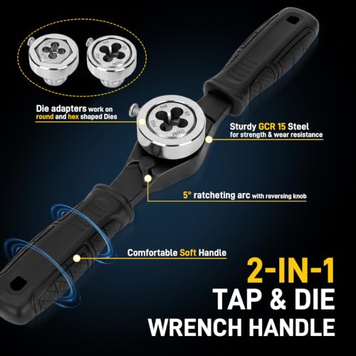 YIYEIE 8PC Ratcheting Tap Handle, 2-IN-1 Extendable Tap Wrench & Die Handle