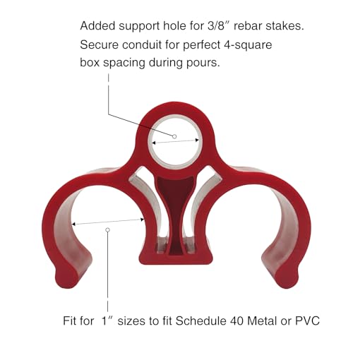 Rigid/PVC Conduit Spacer with Support Hole, 3/4 Inch Pipe Clamp for 4-Square Box Spacing, Fits 3/8” Rebar, Heavy Duty ABS Electrical Conduit Spacers – 40 Pack