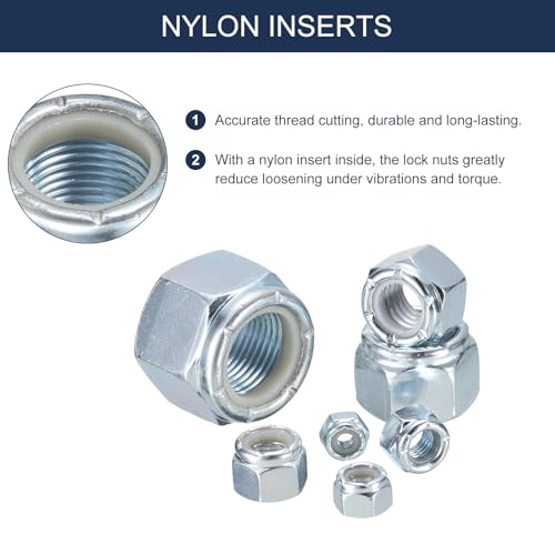 uxcell 10Pcs 1"-8 Nylon Insert Hex Lock Nuts, Carbon Steel Hex Stop Nut Self-Locking Nylon Insert Stop Nut for Industrial Construction Fasteners, White&White 10