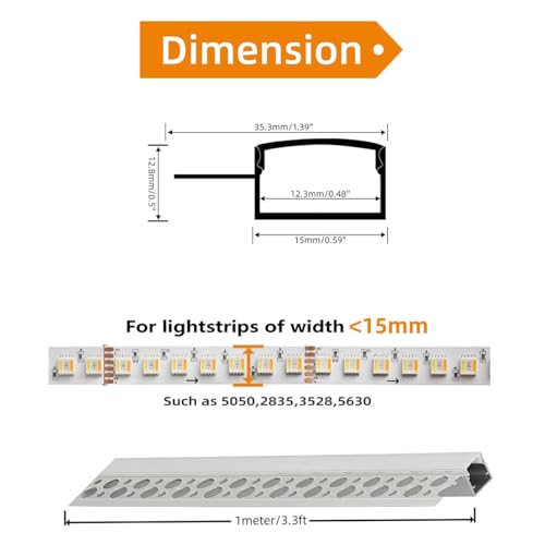 6 Pack 3.3FT/1M Plaster-in LED Channel, led Diffuser Channel Trimless Recessed Drywall Aluminum LED Profile Track for Wall & Ceiling, Milky Diffuser Cover 6 Pack-3.3ft/1Meter