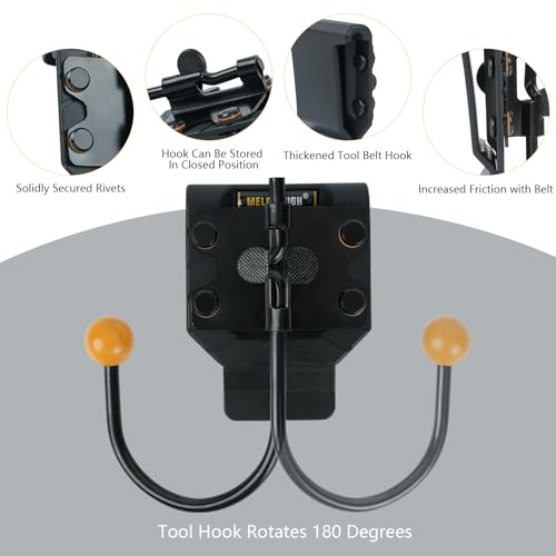 MELOTOUGH Tool Belt Hook,Tool Holster,Drill Belt Holder,Cordless Drill Holster Single (Black) + Drill Holder for Tool Belt – Orange ABS Holster, Rivet-Reinforced, Fits 2.7" Belt