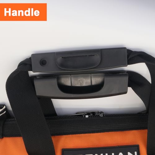 16 Inch Heavy Duty Tool Bag - Molded Plastic Base, Waterproof 900D Oxford Cloth, 16 Pockets Wide Mouth Tool Organizer with Shoulder Strap for Power/Hand Tools (Orange) YT-STBAG-1601