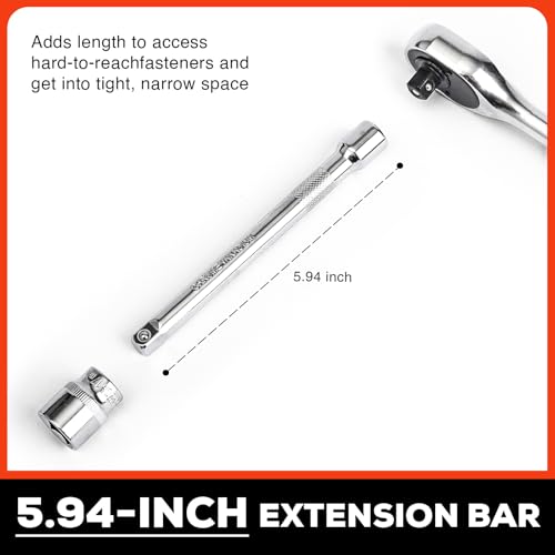 Egofine 21pcs 3/8 Inch Ratchet Socket Wrench Set, Drive Socket Set with 19 Sockets, 6-24mm sockets and 2 Way Quick Released Ratchet Handle and Extension Bar 21pc Standard Socket Set